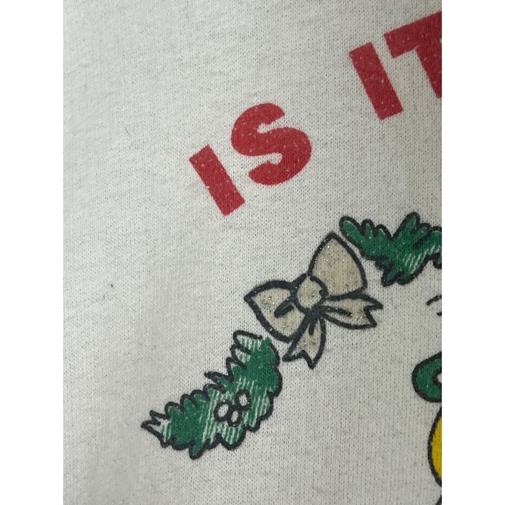 Vintage Christmas Sweatshirt White M Holiday Metallic Retro 80s Graphic Cartoon - Picture 5 of 14